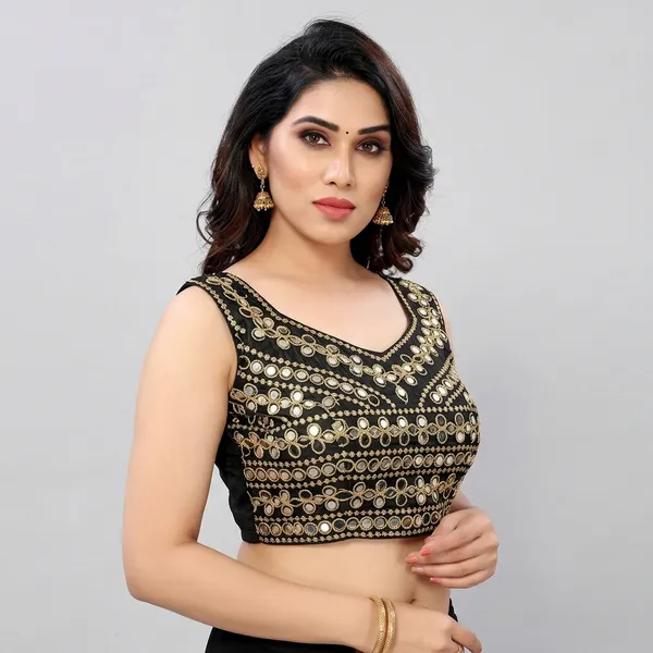 Black_Silk_Padded_V_Neck_Blouse_For_Women