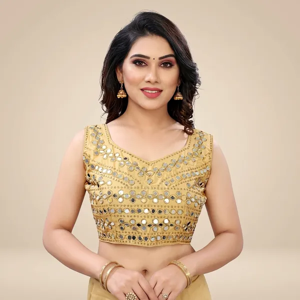 Gold_Silk_V_Neck_Padded_Blouse_For_Women
