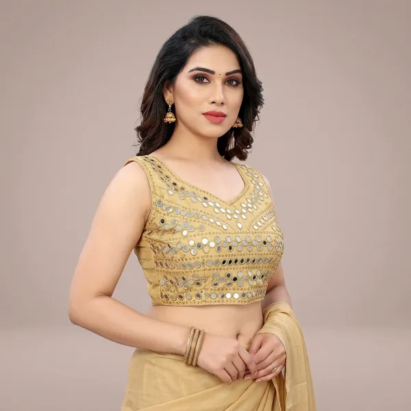 Gold_Silk_V_Neck_Padded_Blouse_For_Women