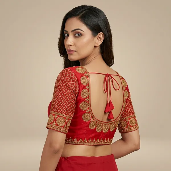 Maroon_Silk_Padded_Deep_Scoop_Neck_Blouse_For_Women