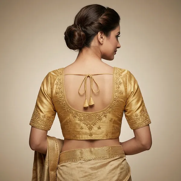 Golden_Silk_Short_Sleeve_Embroidered_Scoop_Neck_Blouse_For_Women