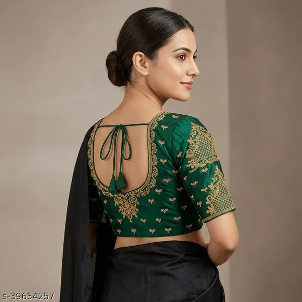 Green_Silk_Padded_Round_Neck_Blouse_For_Women