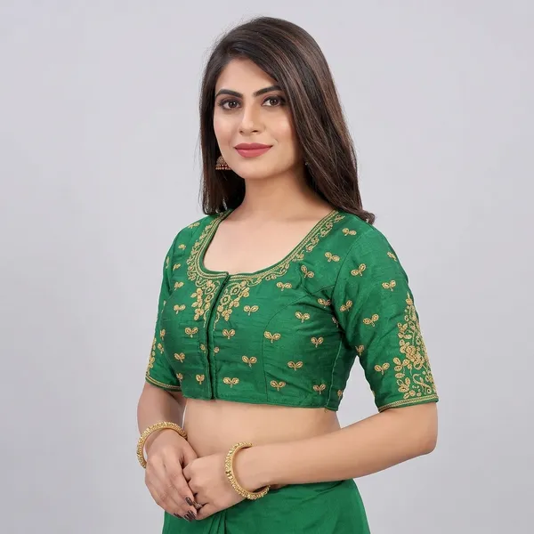Green_Silk_Embroidered_Padded_Blouse_For_Women