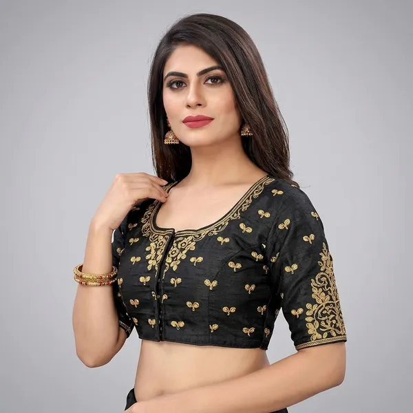 Gold_Silk_Self-Design_Deep_Scoop_Padded_Blouse_For_Women