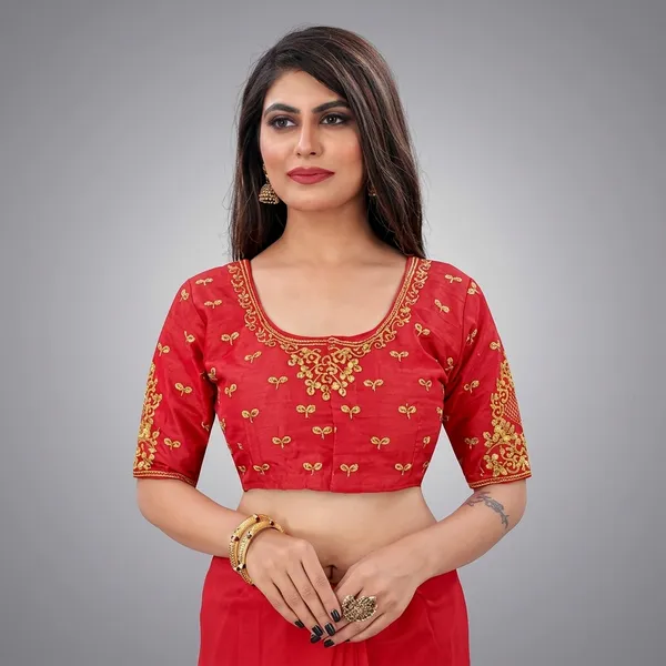 Red_Silk_Padded_Front_Open_Blouse_For_Women
