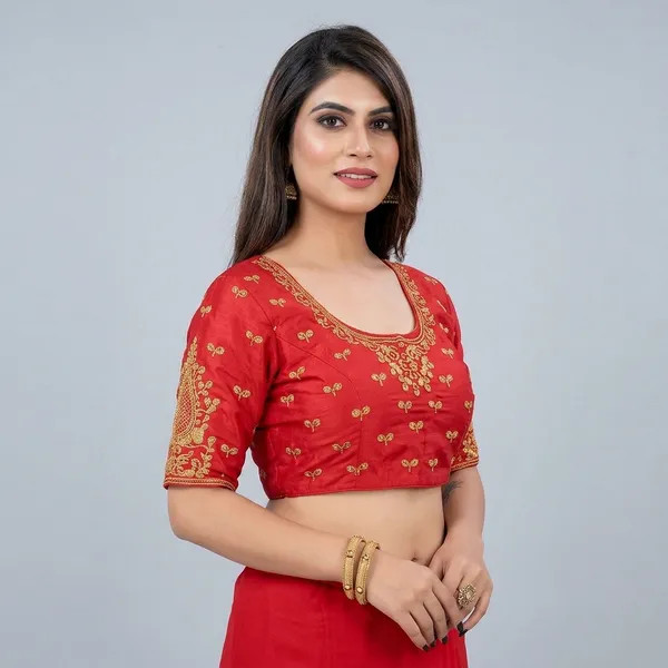 Red_Silk_Padded_Front_Open_Blouse_For_Women