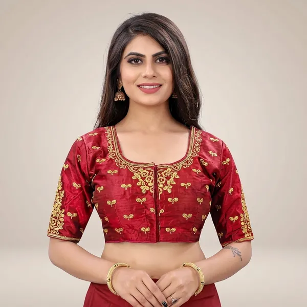 Maroon_Silk_Padded_Blouse_For_Women