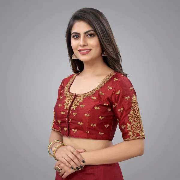 Maroon_Silk_Padded_Blouse_For_Women