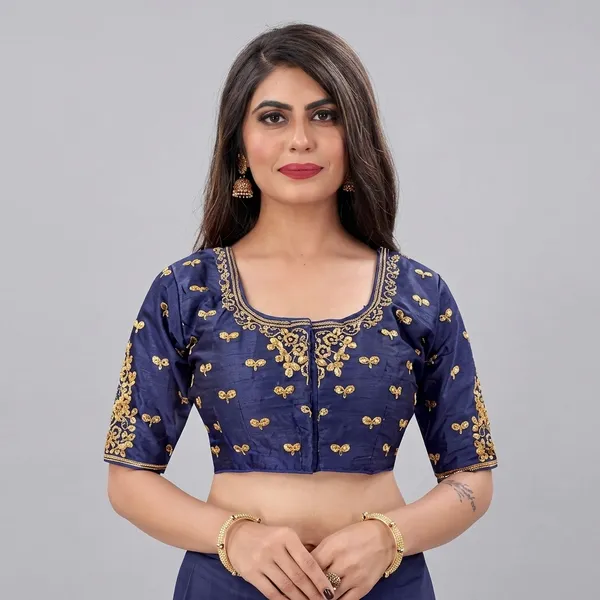 Navy_Blue_Silk_Ethnic_Motif_Deep_Scoop_Neck_Blouse_For_Women