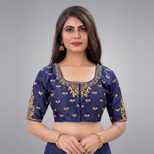 Navy_Blue_Silk_Ethnic_Motif_Deep_Scoop_Neck_Blouse_For_Women