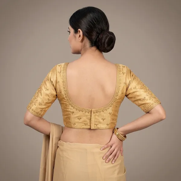 Golden_Silk_Three-Quarter_Sleeve_Deep_Scoop_Blouse_For_Women