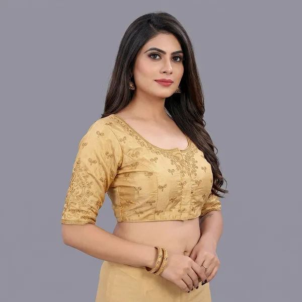 Golden_Silk_Three-Quarter_Sleeve_Deep_Scoop_Blouse_For_Women