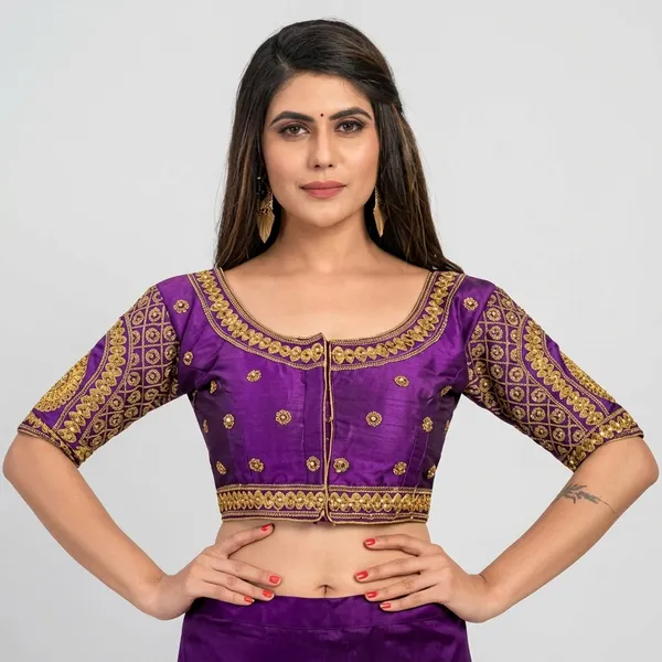Purple_Silk_Front_Open_Crop_Blouse_For_Women