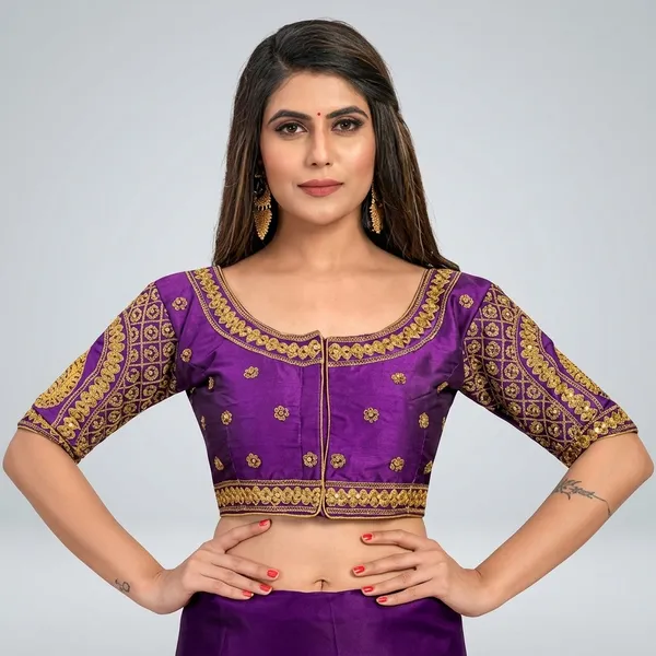 Purple_Silk_Front_Open_Crop_Blouse_For_Women