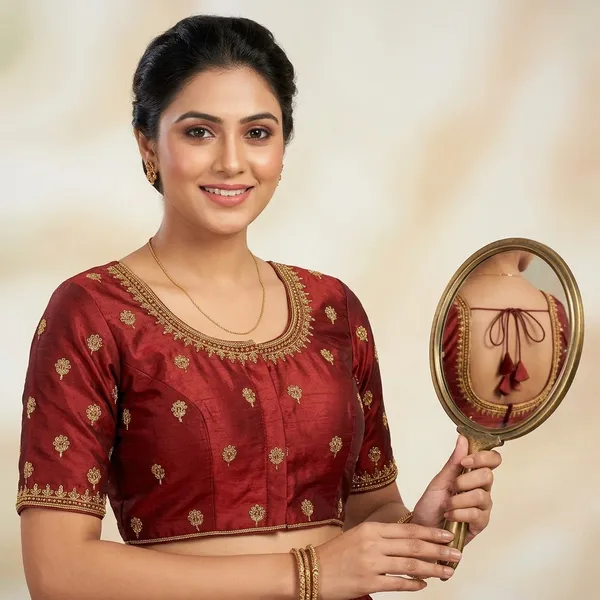 Maroon_Silk_Padded_Front_Open_Blouse_For_Women