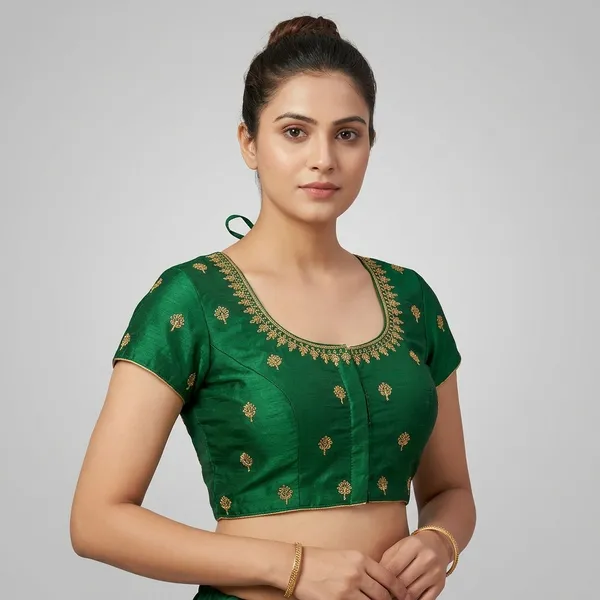 Green_Silk_Padded_Front_Open_Blouse_For_Women