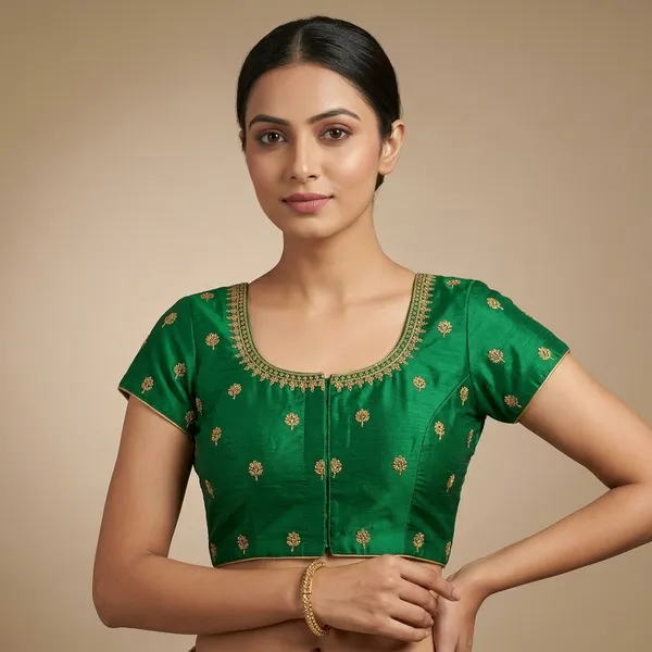 Green_Silk_Padded_Front_Open_Blouse_For_Women