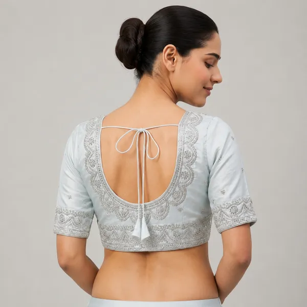 White_Silk_Padded_Round_Neck_Blouse_For_Women