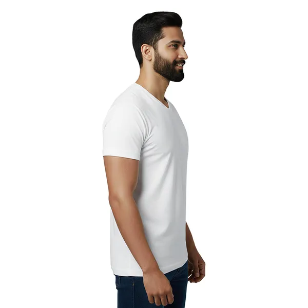 White_Cotton_Fine_Lycra_V-Neck_T-Shirt_For_Men_(200_GSM)