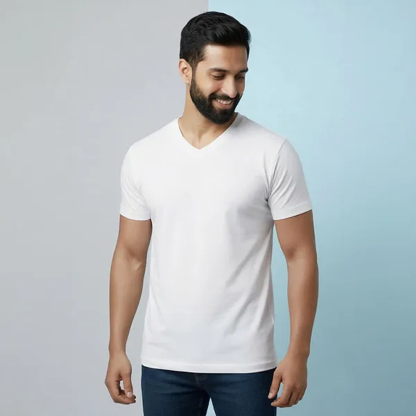 White_Cotton_Fine_Lycra_V-Neck_T-Shirt_For_Men_(200_GSM)
