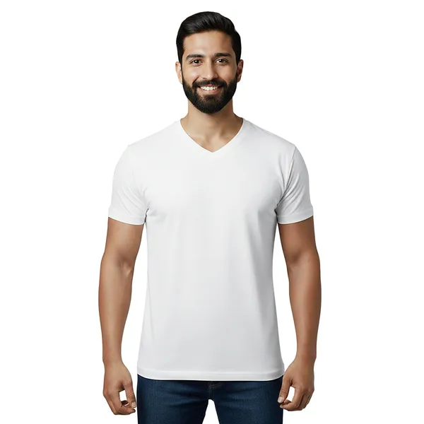 White_Cotton_Fine_Lycra_V-Neck_T-Shirt_For_Men_(200_GSM)