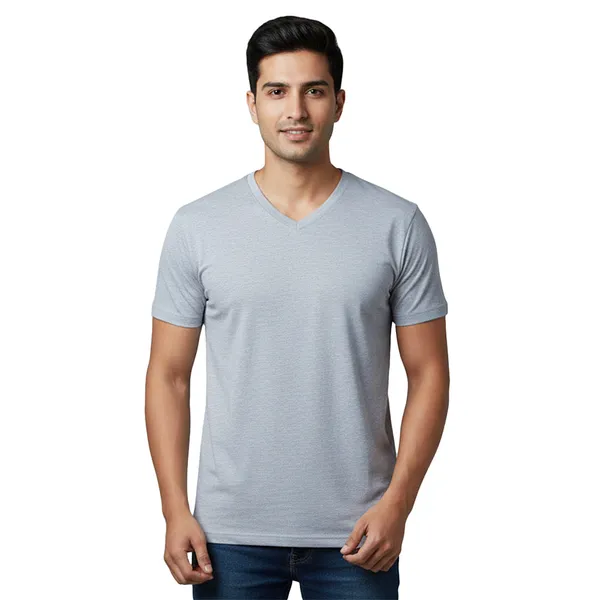 Light_Grey_Cotton_Fine_Lycra_V-Neck_T-Shirt_For_Men_(200_GSM)