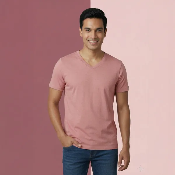 Rust_Cotton_Fine_Lycra_V-Neck_T-Shirt_For_Men_(200_GSM)