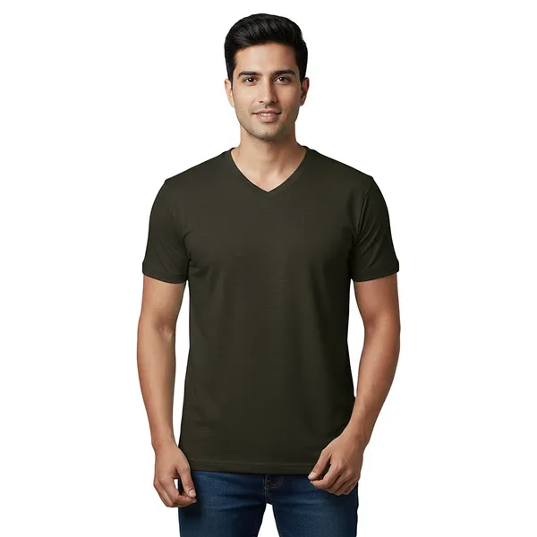Olive_Cotton_Fine_Lycra_V-Neck_T-Shirt_For_Men_(200_GSM)
