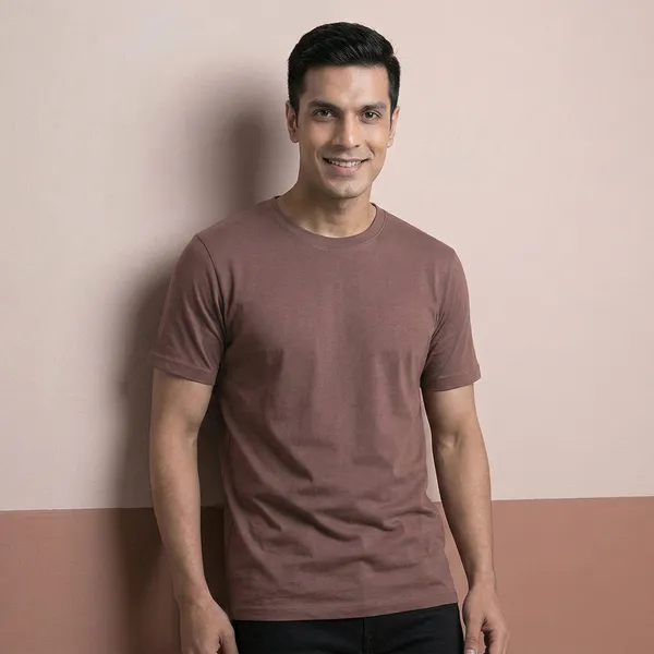 Coffee_Cotton_Fine_Lycra_Crew_Neck_T-Shirt_For_Men_(190_GSM)