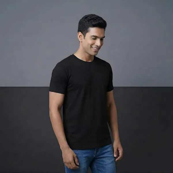 Black_Cotton_Fine_Lycra_Crew_Neck_T-Shirt_For_Men_(190_GSM)