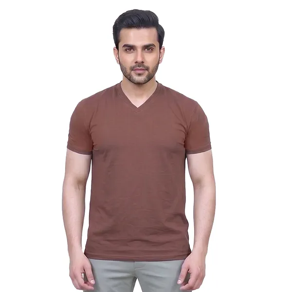 Coffee_Cotton_Fine_Lycra_V-Neck_T-Shirt_For_Men_(200_GSM)