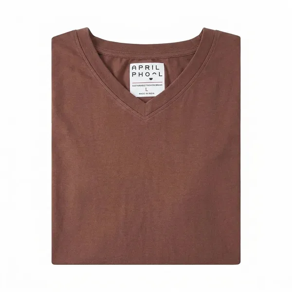 Coffee_Cotton_Fine_Lycra_V-Neck_T-Shirt_For_Men_(200_GSM)
