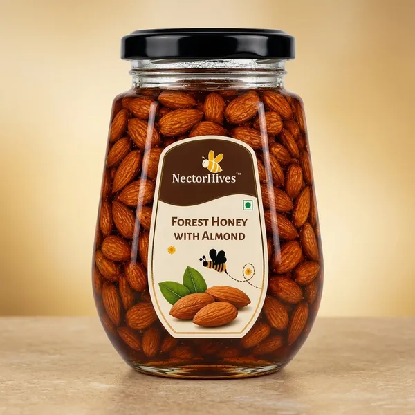 NectorHives_Forest_Honey_with_Almond_in_Glass_Jar