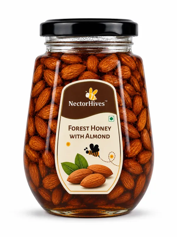 NectorHives_Forest_Honey_with_Almond_in_Glass_Jar