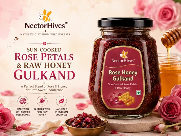 NectorHives_Rose_Honey_Gulkand_Sun-Cooked_Damask_Rose_&_Wild_Forest_Honey_Pure_Raw_Natural_Honey