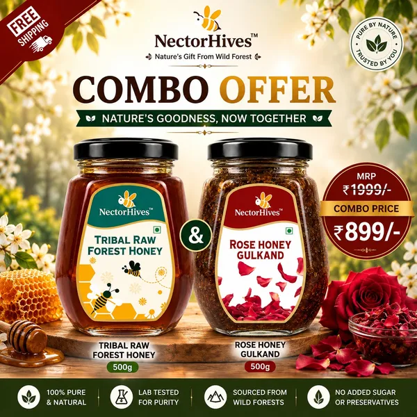 NectorHives_Rose_Honey_Gulkand_Sun-Cooked_Damask_Rose_&_Wild_Forest_Honey_Pure_Raw_Natural_Honey