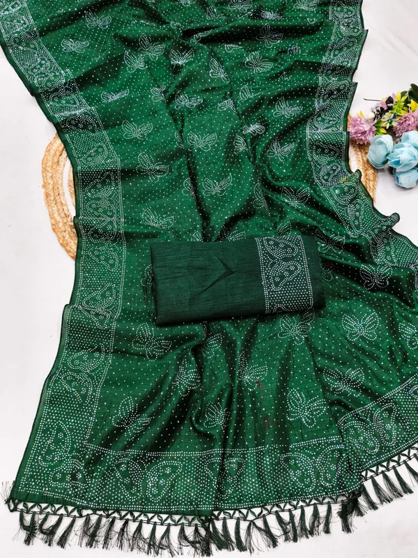 Green_Chiffon_Bandhani_Print_Zari_Border_Saree_For_Women