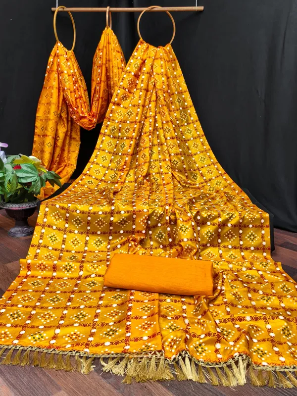 Yellow_Chiffon_Bandhani_Print_Saree_For_Women