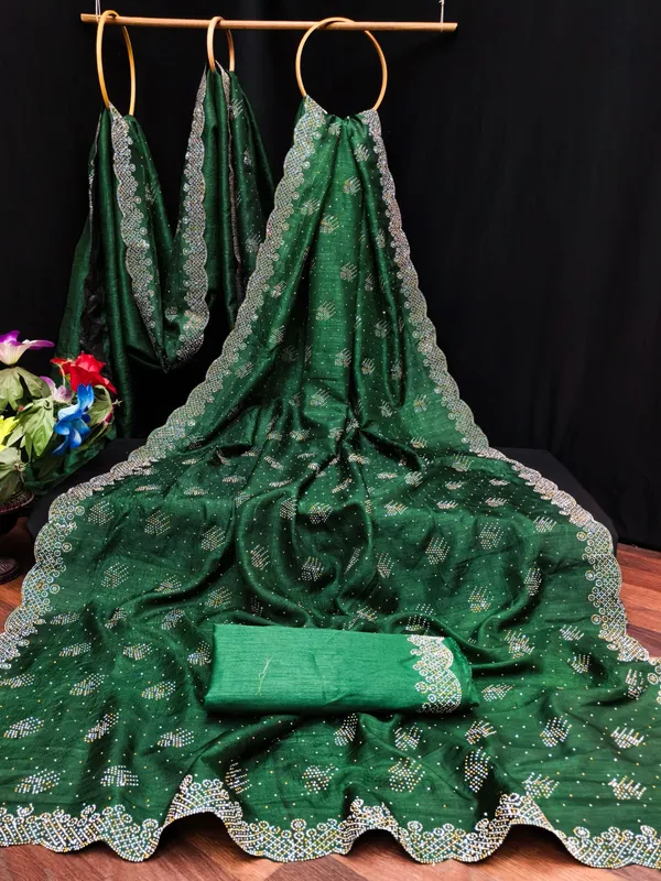 Green_Chiffon_Sequin_Embellished_Banarasi_Saree_For_Women