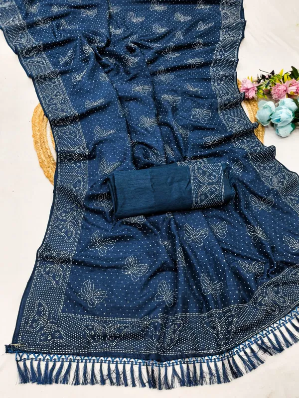 Navy_Blue_Chiffon_Bandhani_Print_Saree_For_Women
