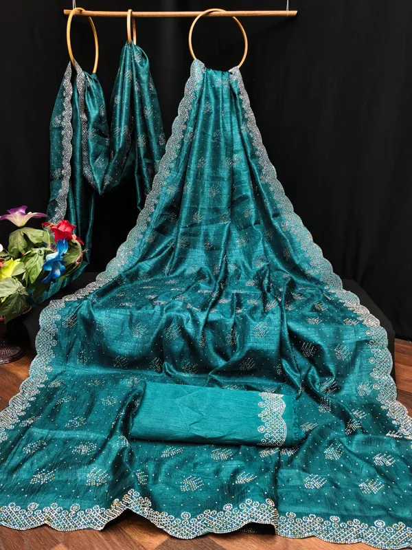 Teal_Blue_Chiffon_Embroidered_Saree_For_Women