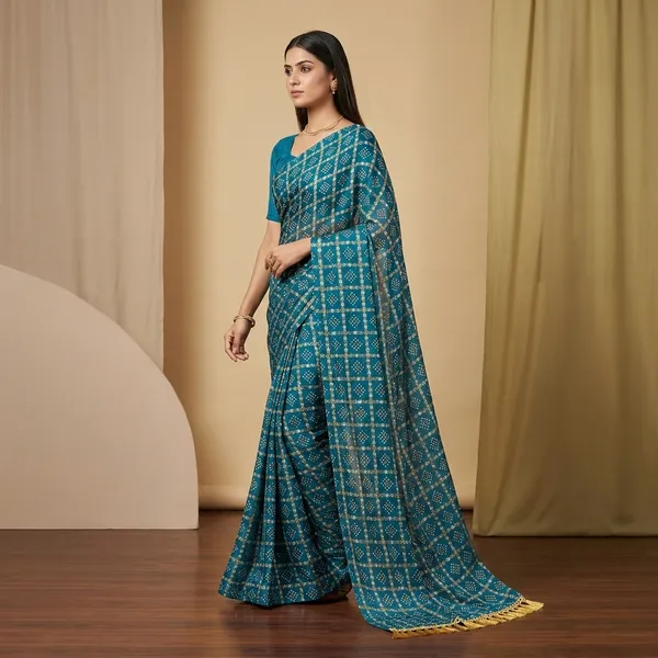 Blue_Chiffon_Bandhani_Print_Saree_For_Women