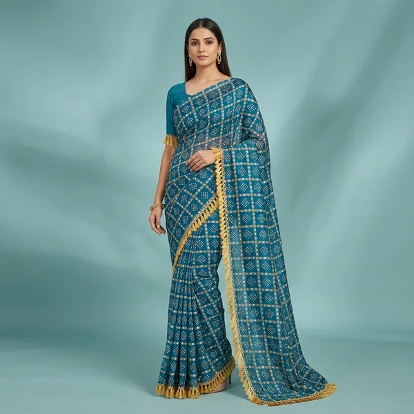 Blue_Chiffon_Bandhani_Print_Saree_For_Women