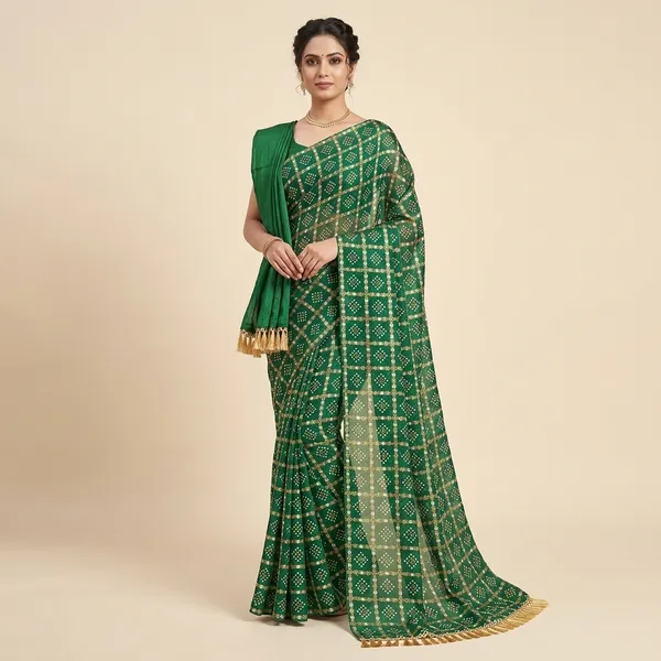 Green_Chiffon_Bandhani_Print_Saree_For_Women