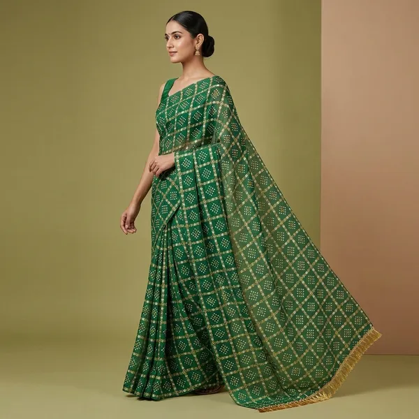 Green_Chiffon_Bandhani_Print_Saree_For_Women