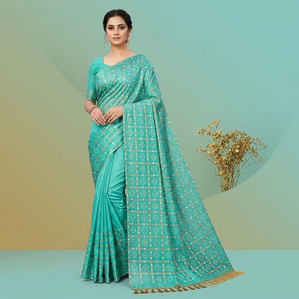 Turquoise_Chiffon_Embroidered_Saree_For_Women