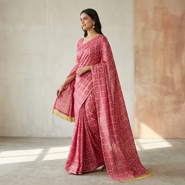 Pink_Chiffon_Bandhani_Print_Saree_For_Women