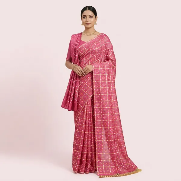 Pink_Chiffon_Bandhani_Print_Saree_For_Women