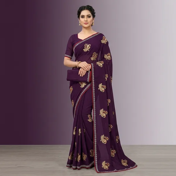 Purple_Georgette_Embroidered_Saree_For_Women
