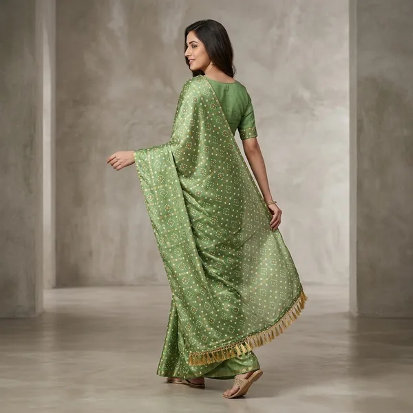 Green_Chiffon_Bandhani_Printed_Saree_For_Women